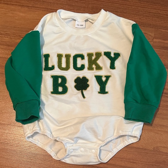 Lucky Boy Green and White Baby Onesie - Picture 1 of 1